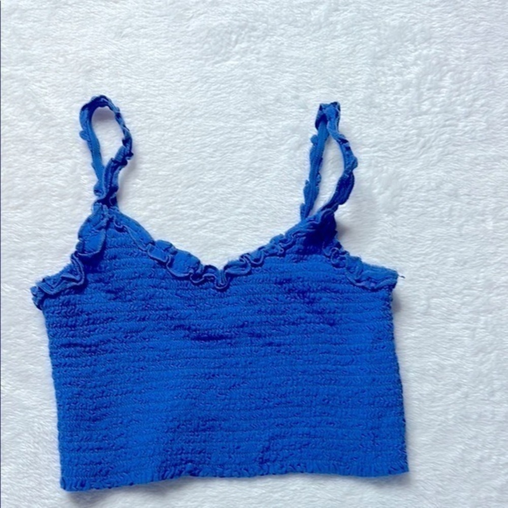 Blue Ruffled Women's Top - Picture 1 of 3